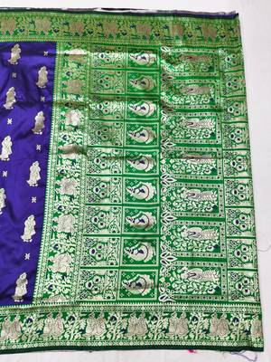 Purple zari woven baluchari silk traditional saree with blouse piece 2