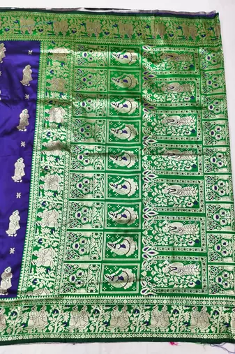 Purple zari woven baluchari silk traditional saree with blouse piece