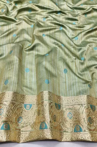 Firozi zari woven satin silk traditional saree with blouse piece