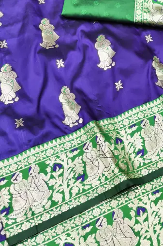 Purple zari woven baluchari silk traditional saree with blouse piece