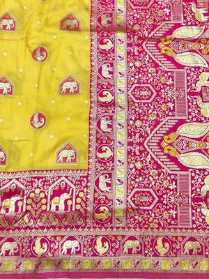 Gold zari woven silk traditional saree with blouse piece 5