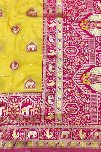 Gold zari woven silk traditional saree with blouse piece