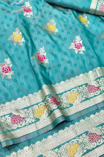 Blue zari woven silk traditional saree with blouse piece