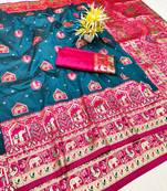Morpich zari woven silk traditional saree with blouse piece