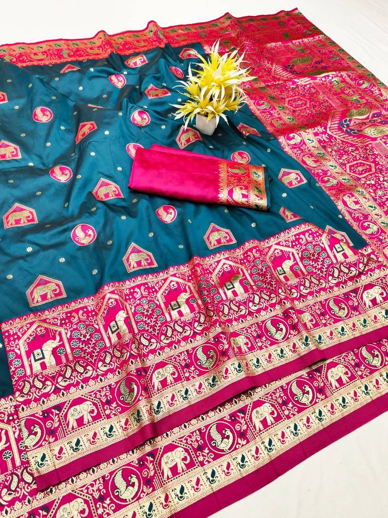 Morpich zari woven silk traditional saree with blouse piece