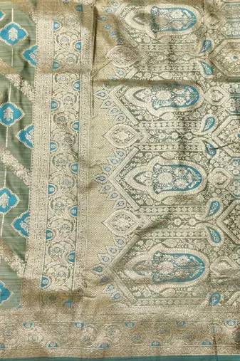 Firozi zari woven satin silk traditional saree with blouse piece