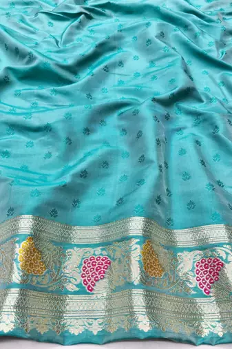 Blue zari woven silk traditional saree with blouse piece