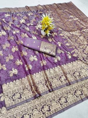 Wine zari woven silk traditional saree with blouse piece 1