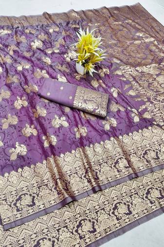Wine zari woven silk traditional saree with blouse piece