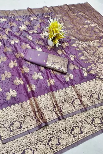 Wine zari woven silk traditional saree with blouse piece