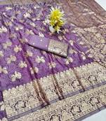 Wine zari woven banarasi silk traditional saree with blouse piece