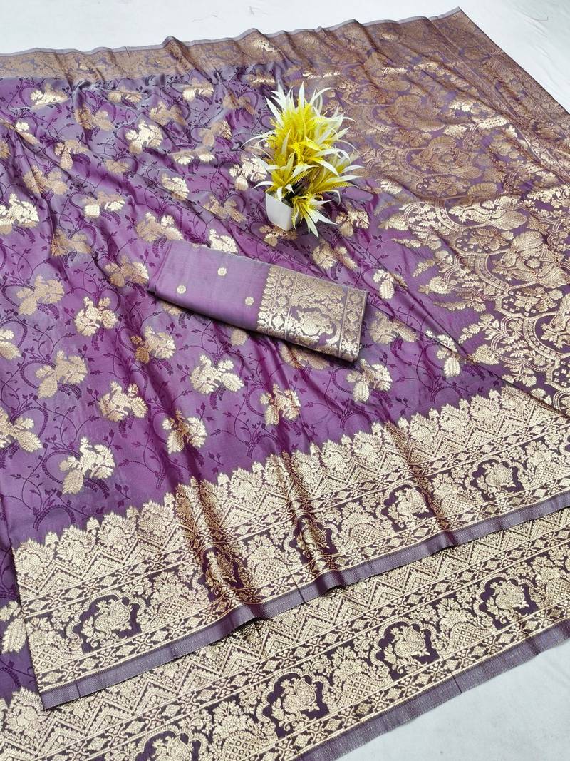 Wine zari woven banarasi silk traditional saree with blouse piece
