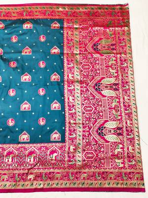 Morpich zari woven silk traditional saree with blouse piece 2