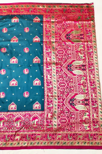 Morpich zari woven silk traditional saree with blouse piece