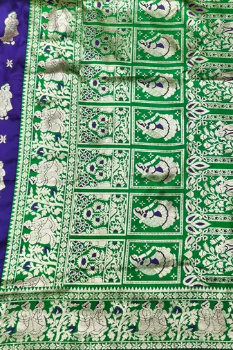 Purple zari woven baluchari silk traditional saree with blouse piece