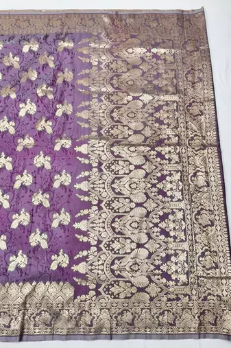 Wine zari woven silk traditional saree with blouse piece