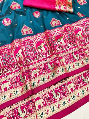 Morpich zari woven silk traditional saree with blouse piece 3