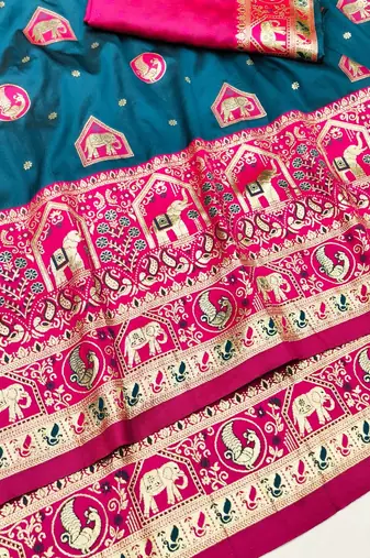 Morpich zari woven silk traditional saree with blouse piece