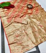 Red zari woven banarasi satin silk traditional saree with blouse piece
