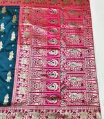 Dark blue zari woven baluchari silk traditional saree with blouse piece