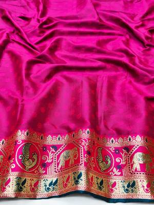 Morpich zari woven silk traditional saree with blouse piece 4