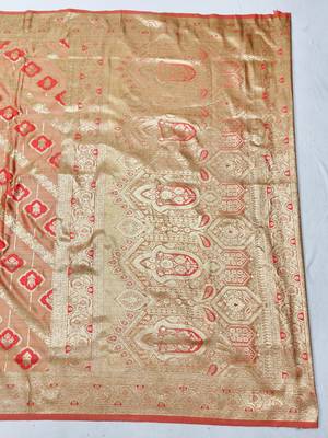 Red zari woven satin silk traditional saree with blouse piece 2