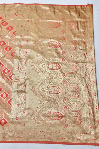 Red zari woven banarasi satin silk traditional saree with blouse piece