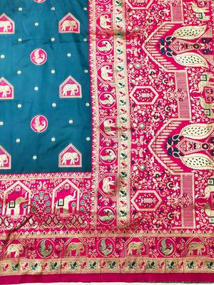 Morpich zari woven silk traditional saree with blouse piece 5