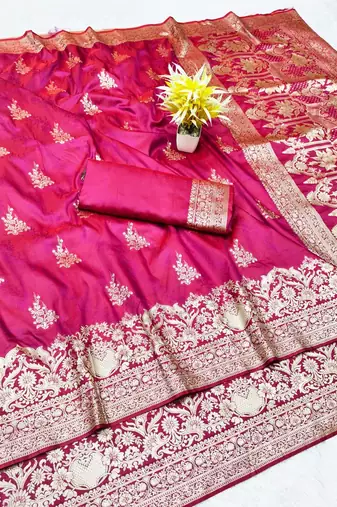Wine zari woven silk traditional saree with blouse piece