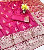 Wine zari woven silk traditional saree with blouse piece