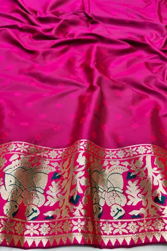 Dark blue zari woven baluchari silk traditional saree with blouse piece