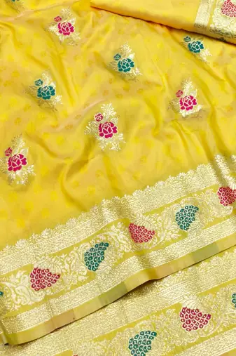 Yellow zari woven silk traditional saree with blouse piece
