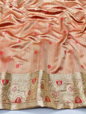 Red zari woven satin silk traditional saree with blouse piece 4