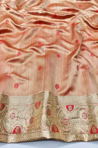 Red zari woven banarasi satin silk traditional saree with blouse piece