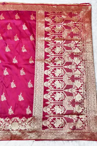 Wine zari woven silk traditional saree with blouse piece