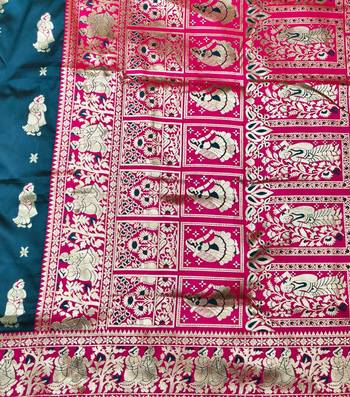 Dark blue zari woven baluchari silk traditional saree with blouse piece 4