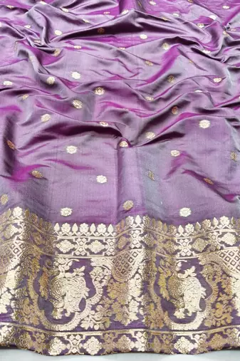 Wine zari woven silk traditional saree with blouse piece