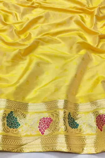 Yellow zari woven silk traditional saree with blouse piece