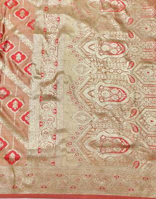 Red zari woven satin silk traditional saree with blouse piece 5