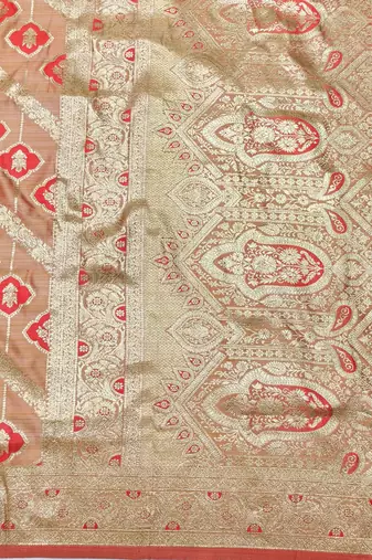 Red zari woven banarasi satin silk traditional saree with blouse piece