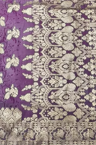 Wine zari woven silk traditional saree with blouse piece
