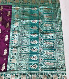 Wine zari woven baluchari silk traditional saree with blouse piece