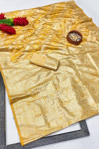 Gold zari woven banarasi satin silk traditional saree with blouse piece