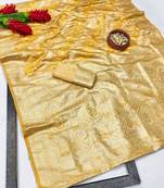Gold zari woven banarasi satin silk traditional saree with blouse piece