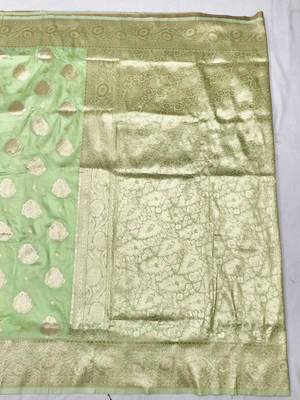 Light green zari woven banarasi silk traditional saree with blouse piece 1