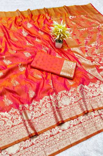 Rani zari woven banarasi silk traditional saree with blouse piece