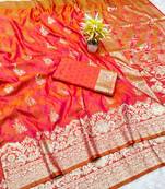 Rani zari woven banarasi silk traditional saree with blouse piece