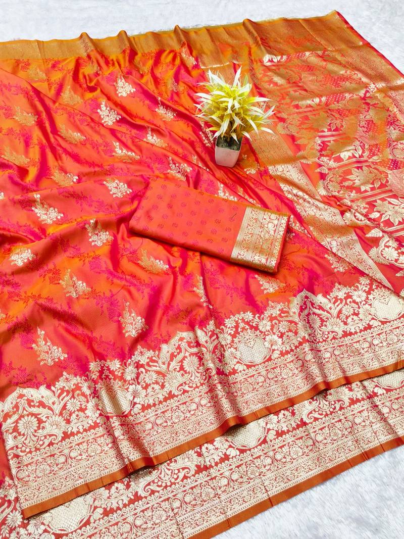 Rani zari woven banarasi silk traditional saree with blouse piece