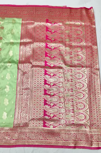 Light green zari woven banarasi silk traditional saree with blouse piece