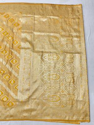 Gold zari woven satin silk traditional saree with blouse piece 2
